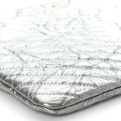 Chanel Metallic Crumpled Calfskin Chevron Quilted Large Cosmetic Case Silver 8 of 9