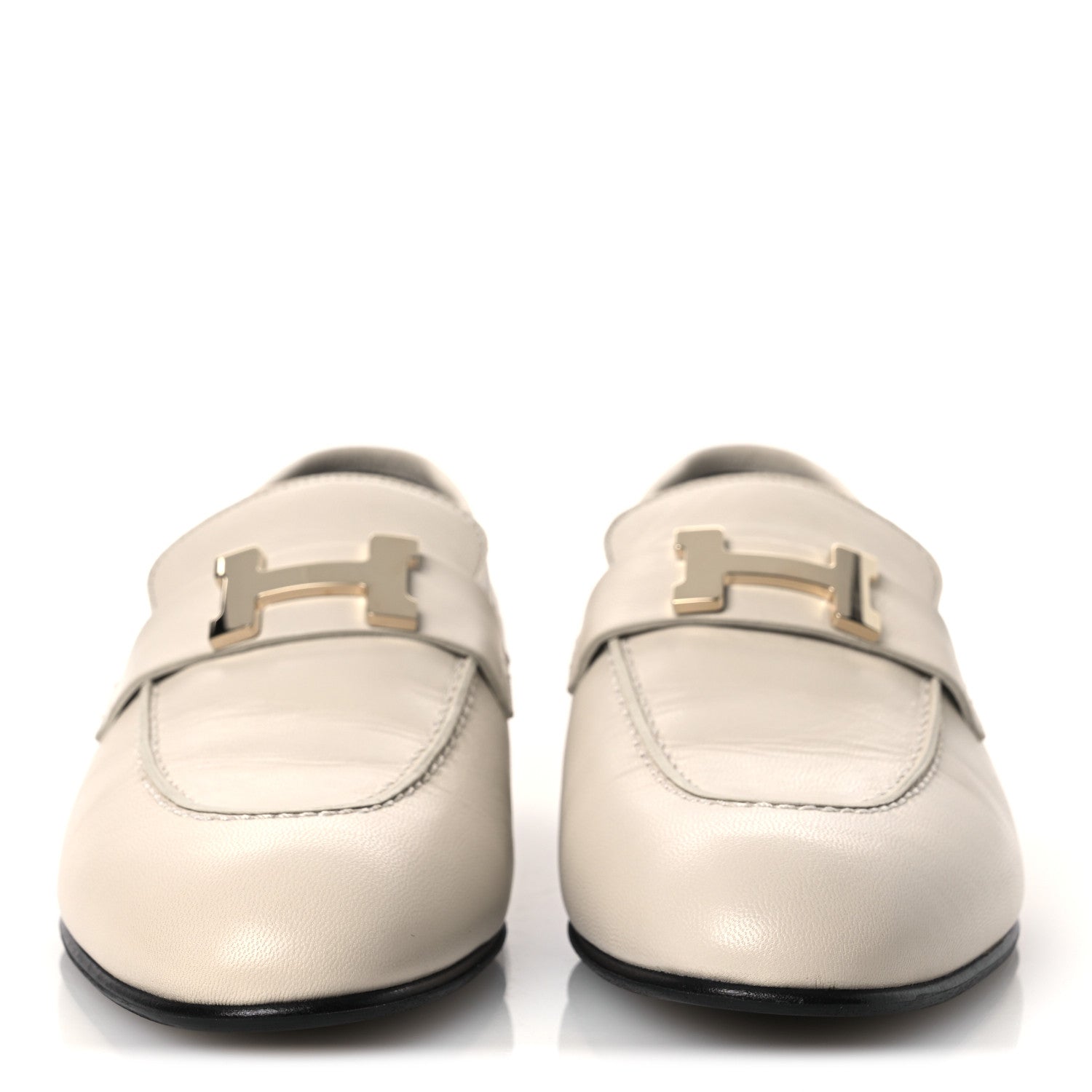 Hermes Goatskin Womens Paris Loafers 37.5 Beige Glaise 3 of 11