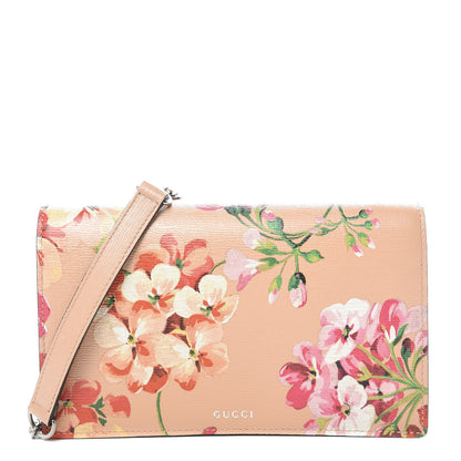 Gucci Shangai Calfskin Blooms Print Chain Wallet Pink Apricot Multicolor 1 of 9
