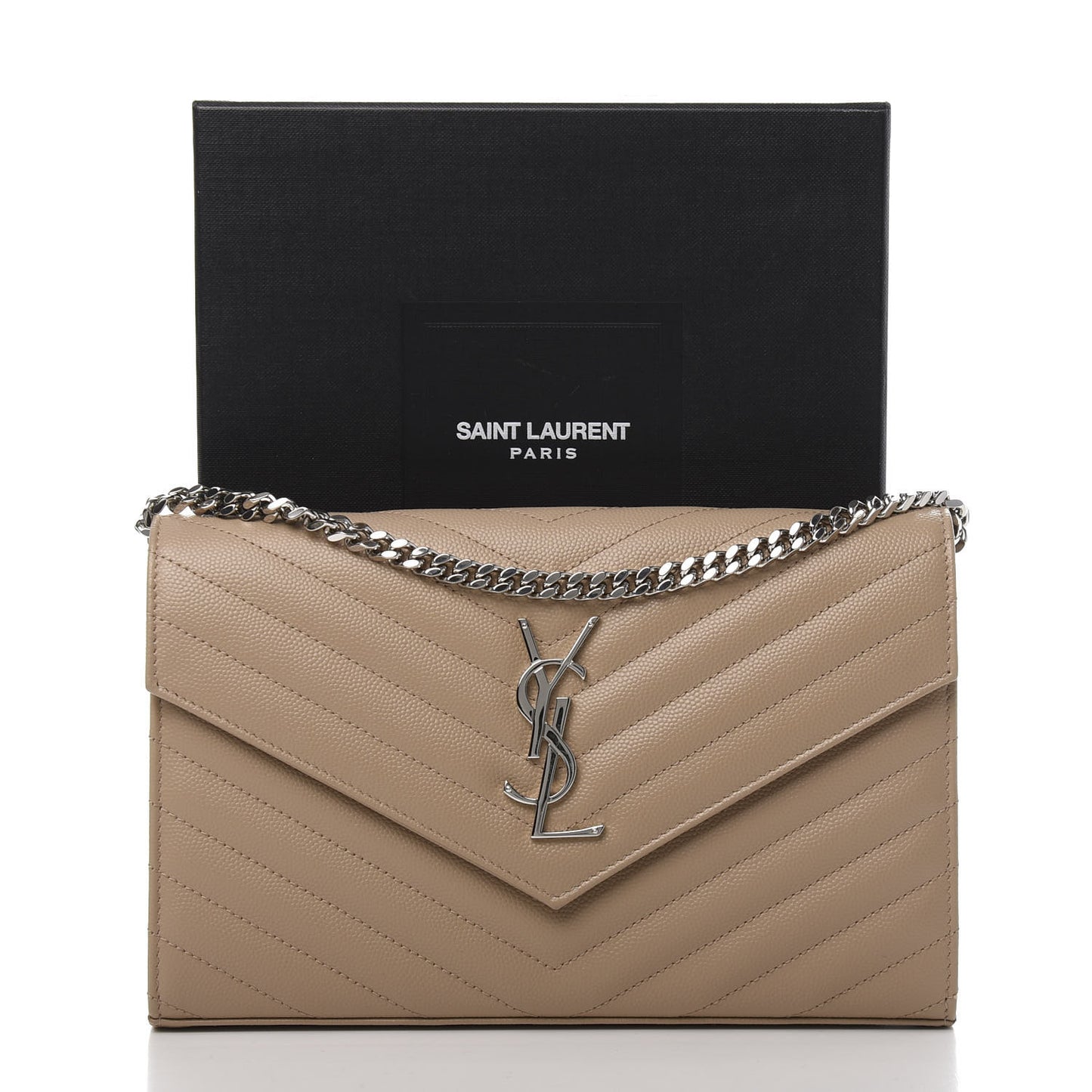 Grain De Poudre Matelasse Chevron Monogram Chain Wallet Dark Beige