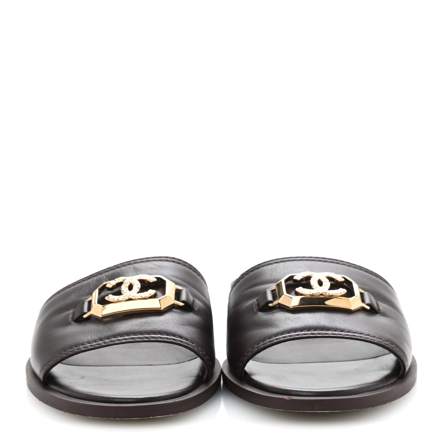Shiny Calfskin CC Mules 39 Brown