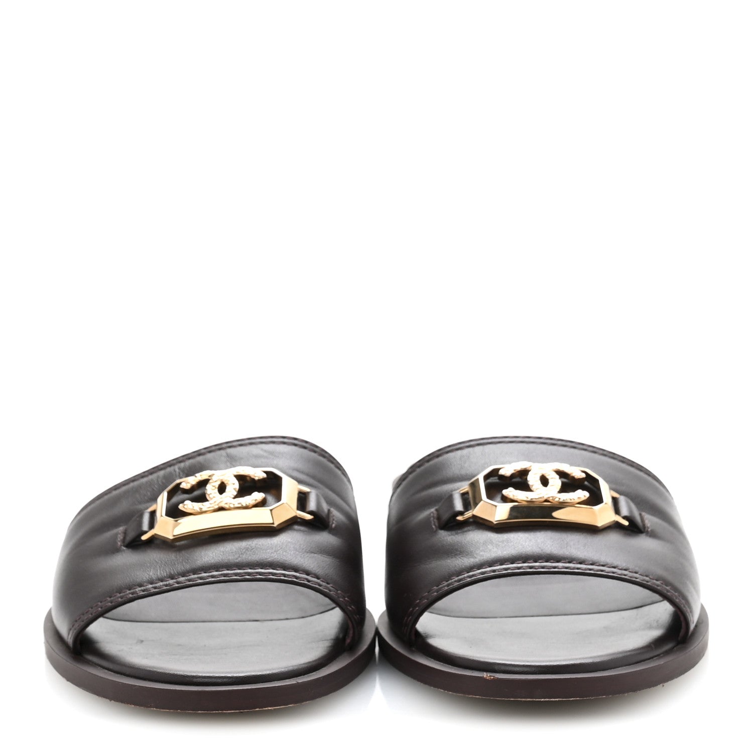 Chanel Shiny Calfskin CC Mules 39 Brown 3 of 11