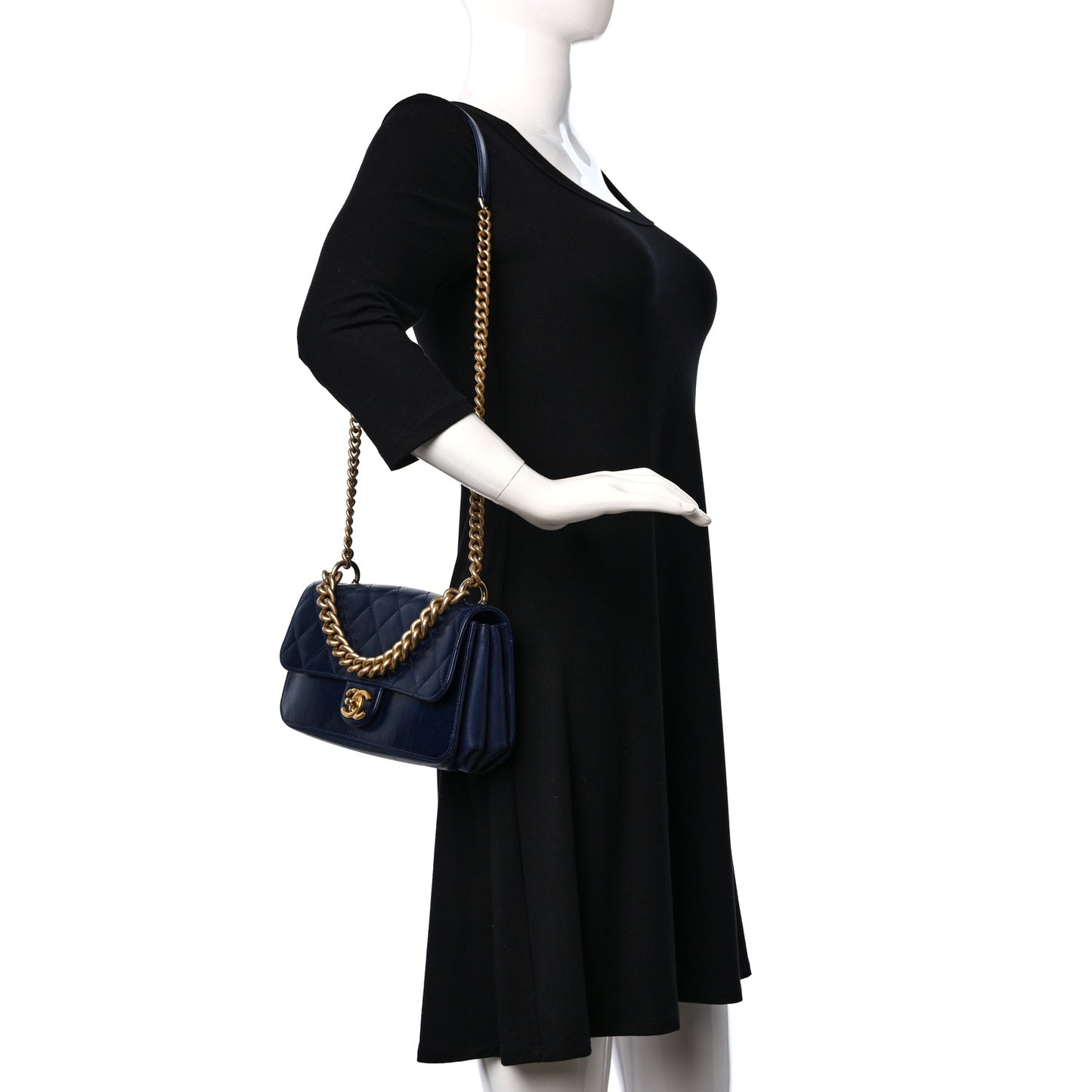 Calfskin Quilted Small Straight Lined Flap Blue