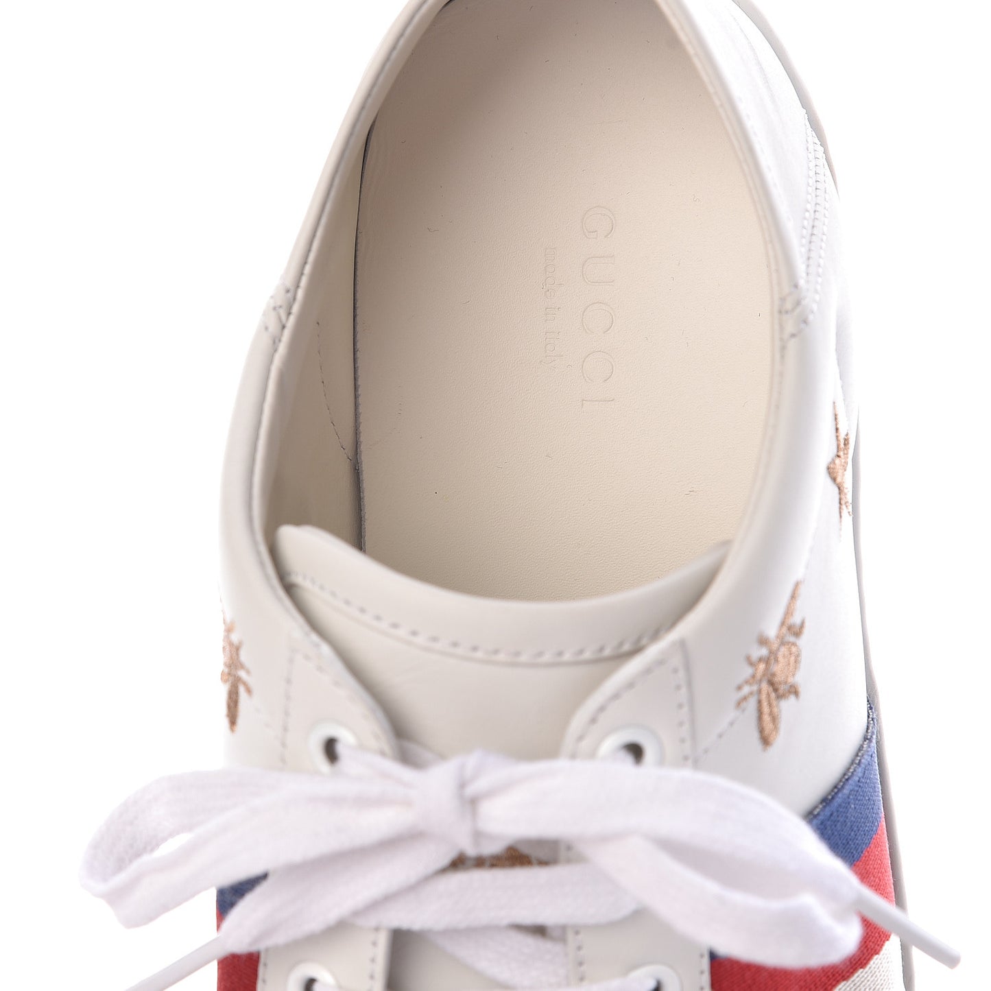 Calfskin Bee Star Embroidered Womens Sylvie Web Ace Sneakers 39.5 White Blue