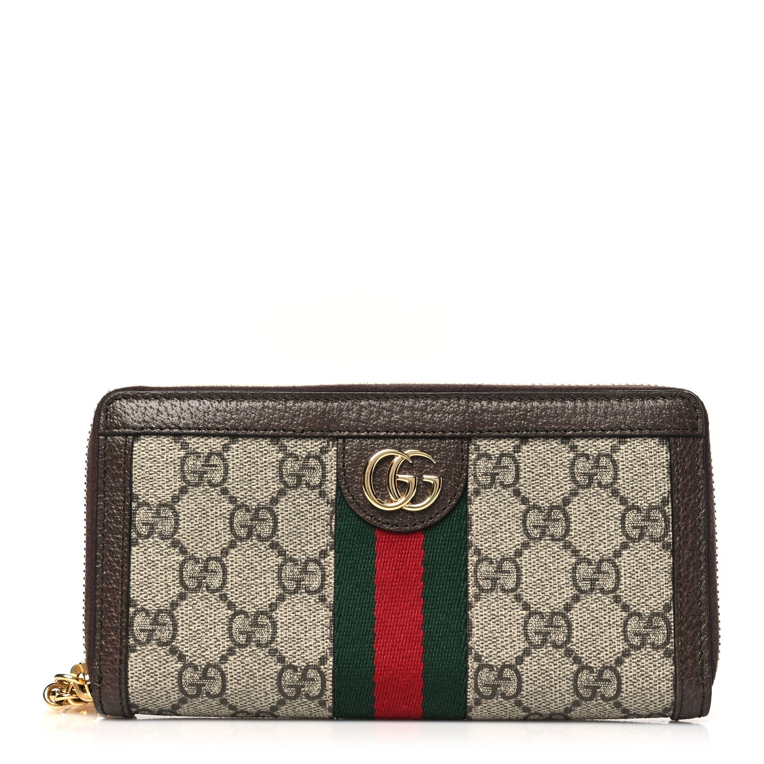 Gucci GG Supreme Monogram Web Ophidia Zip Around Wallet Brown 1 of 9
