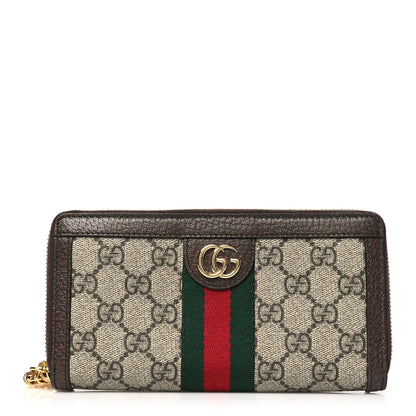 Gucci GG Supreme Monogram Web Ophidia Zip Around Wallet Brown 1 of 9