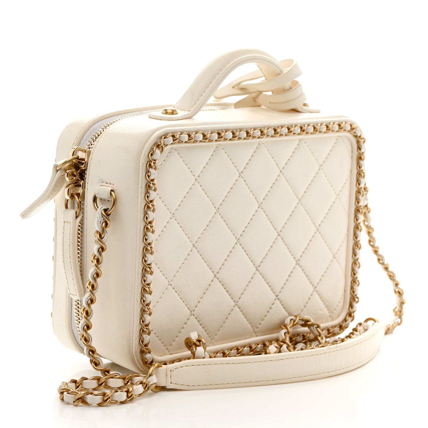 Goatskin Quilted Small CC Filigree Vanity Case White