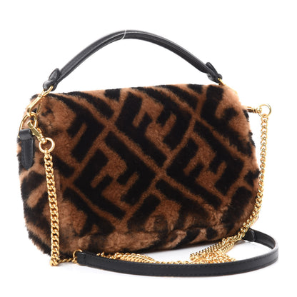 Fendi Shearling Vitello Dolce Macro FF 1974 Mini Baguette Tobacco Black 3 of 11