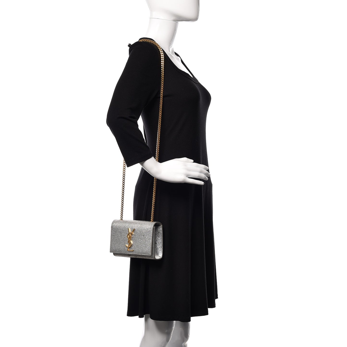 Metallic Calfskin Small Classic Monogram Kate Satchel Pale Gold