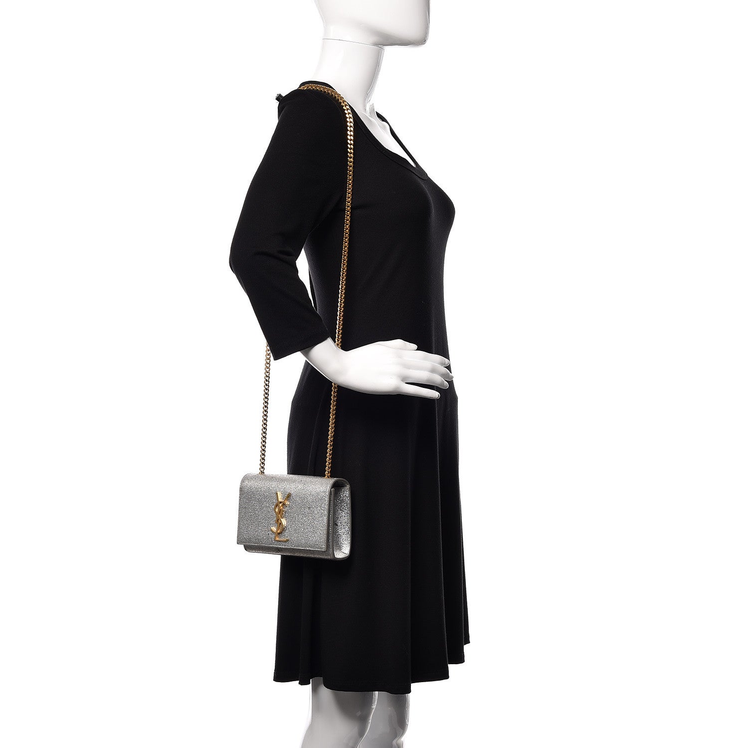 Saint Laurent Metallic Calfskin Small Classic Monogram Kate Satchel Pale Gold 2 of 18