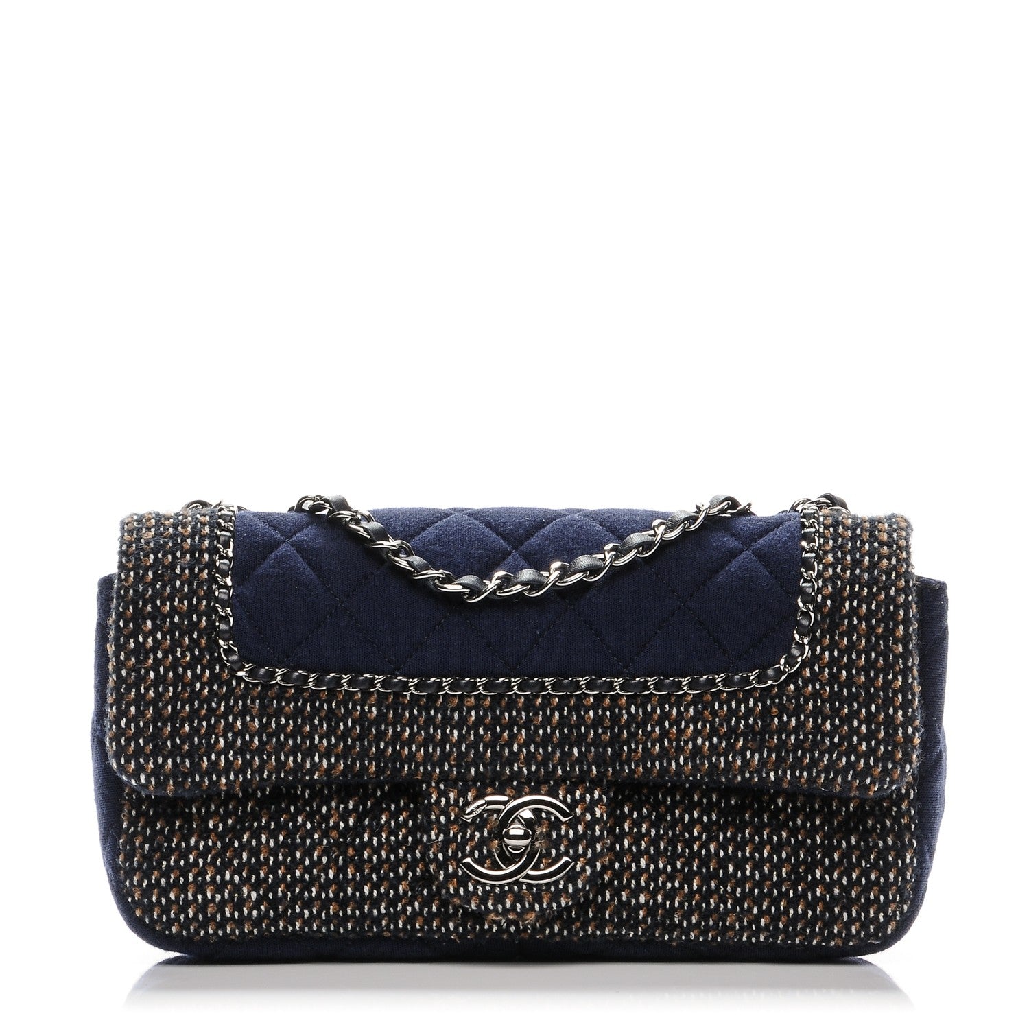 Chanel Jersey Tweed Quilted Small Flap Navy 1 of 7