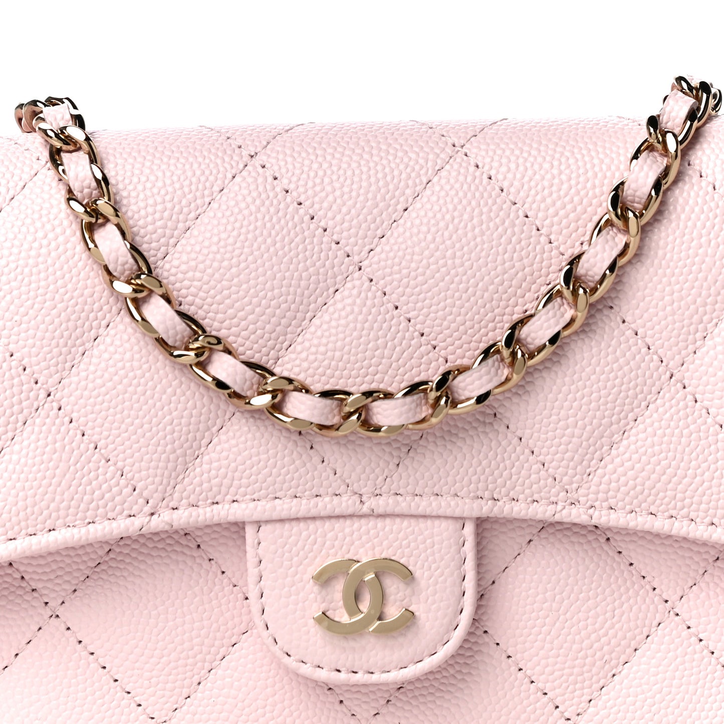 Caviar Quilted Flap Phone Holder With Chain Light Pink