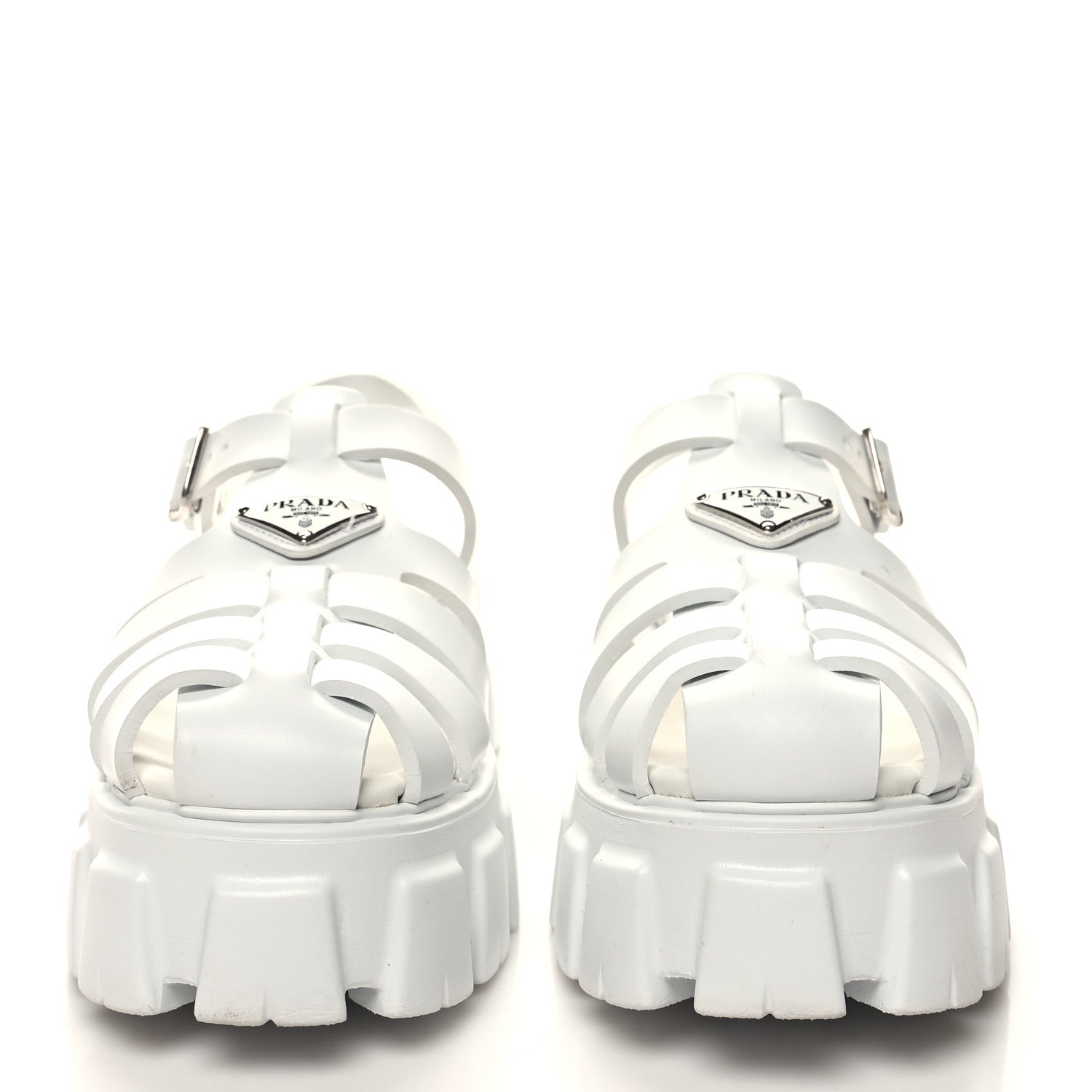 Prada Foam Rubber Metal Triangle Logo Monolith 55mm Cage Sandals 41 White 2 of 9