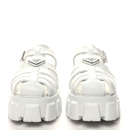 Prada Foam Rubber Metal Triangle Logo Monolith 55mm Cage Sandals 41 White 2 of 9