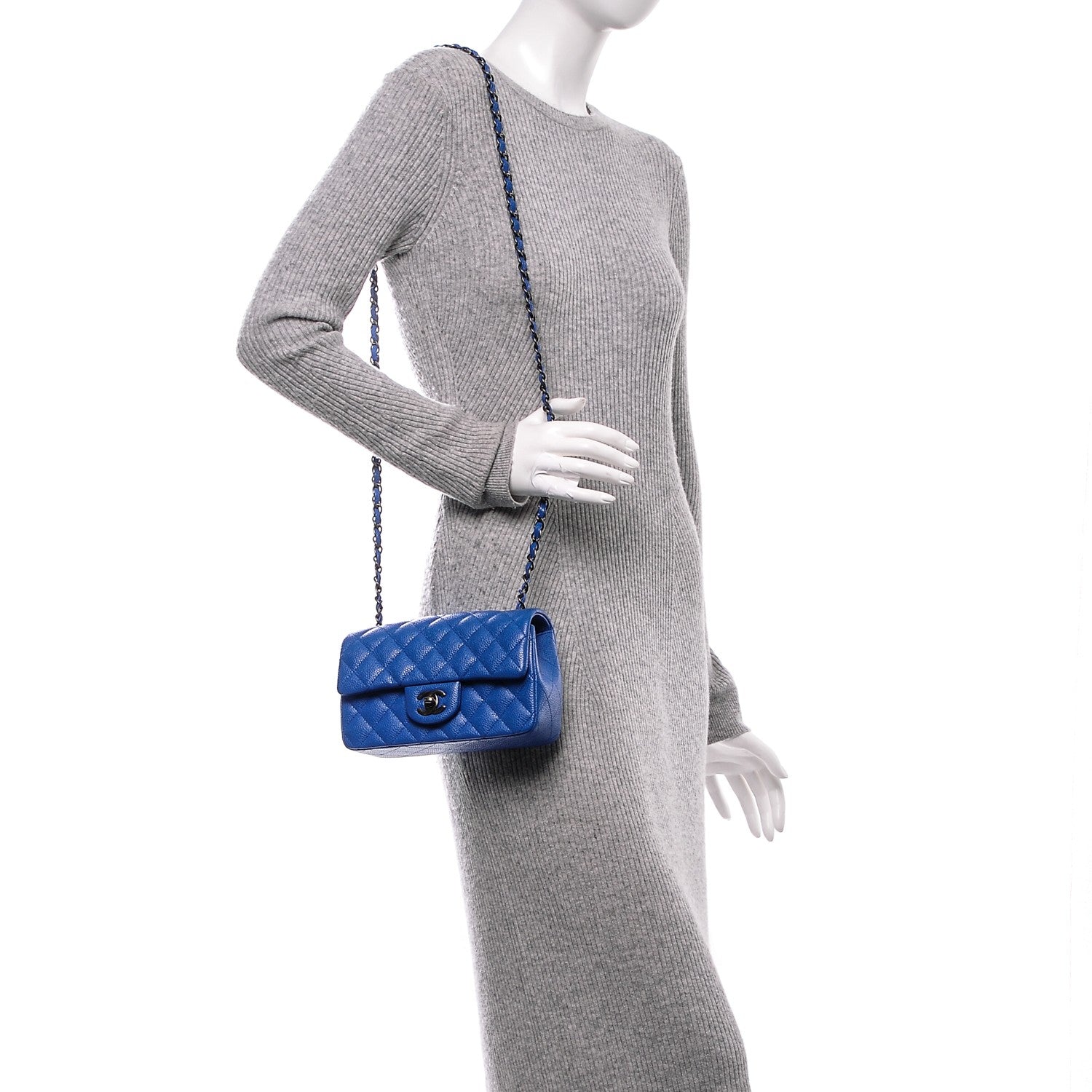 Chanel Caviar Quilted Mini Rectangular Flap Blue 2 of 7