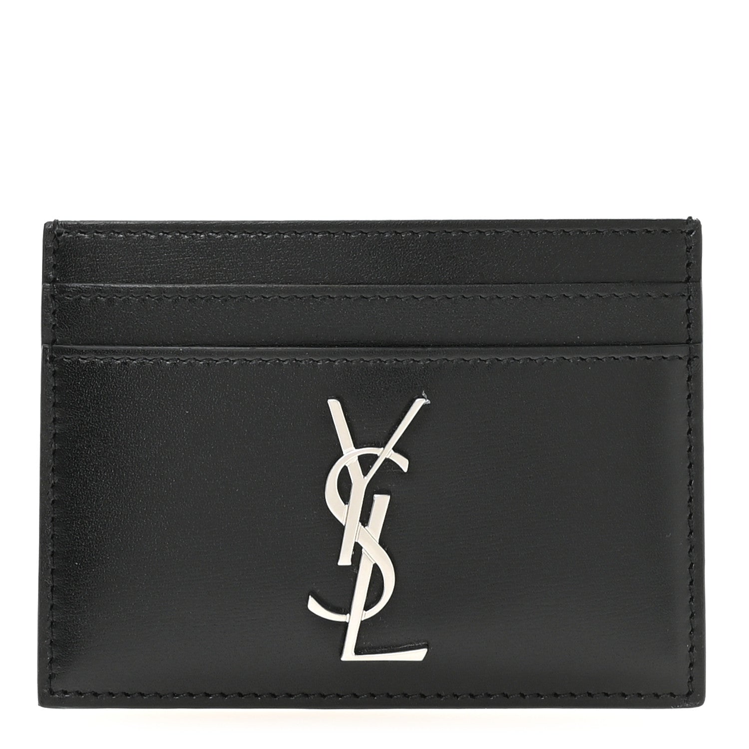 Saint Laurent Calfskin Monogram Credit Card Case Black 1 of 8