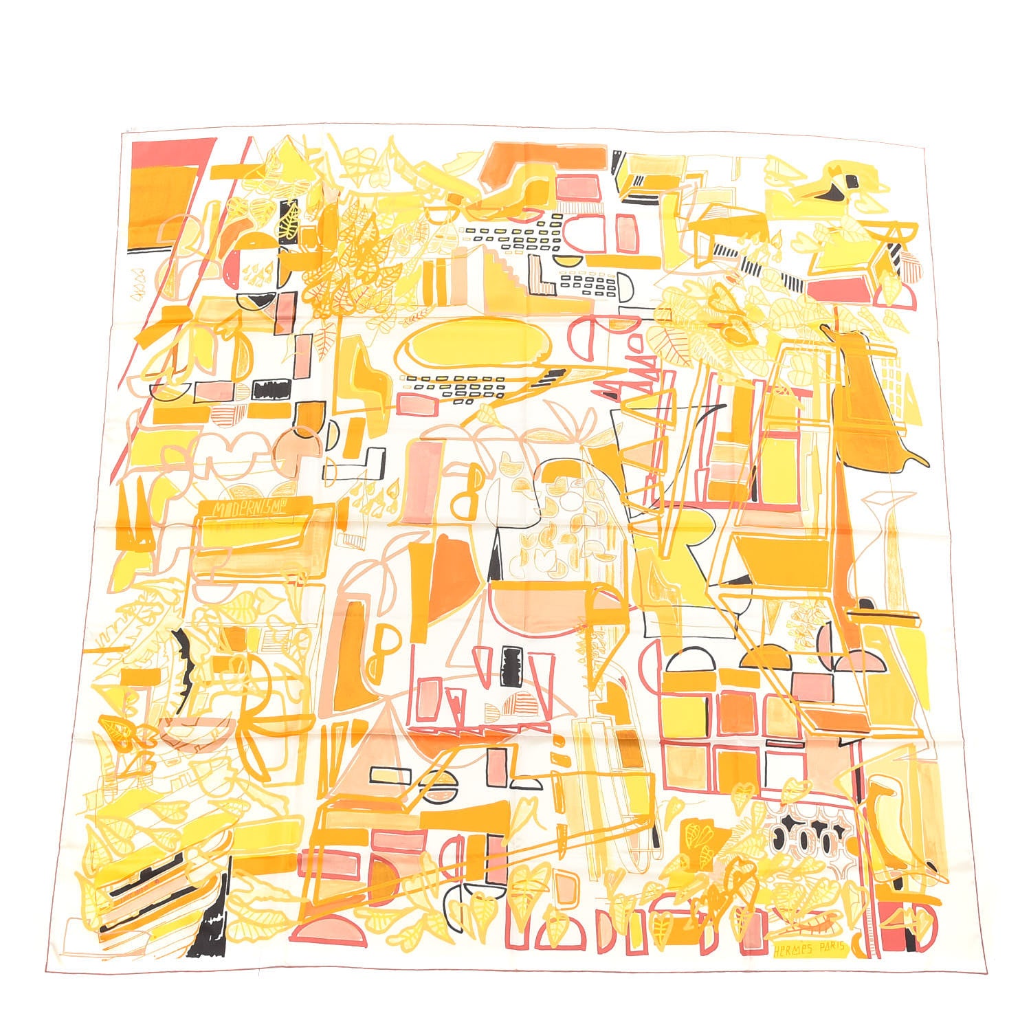 Hermes Silk Modernisme Tropical 140 White Jaune Bois De Rose 1 of 3