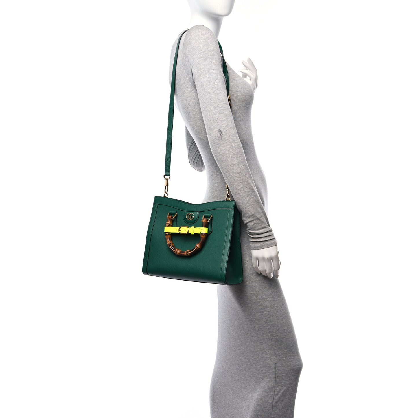 Wonka Grain Calfskin Small Diana Tote Bag Green Yellow Fluo