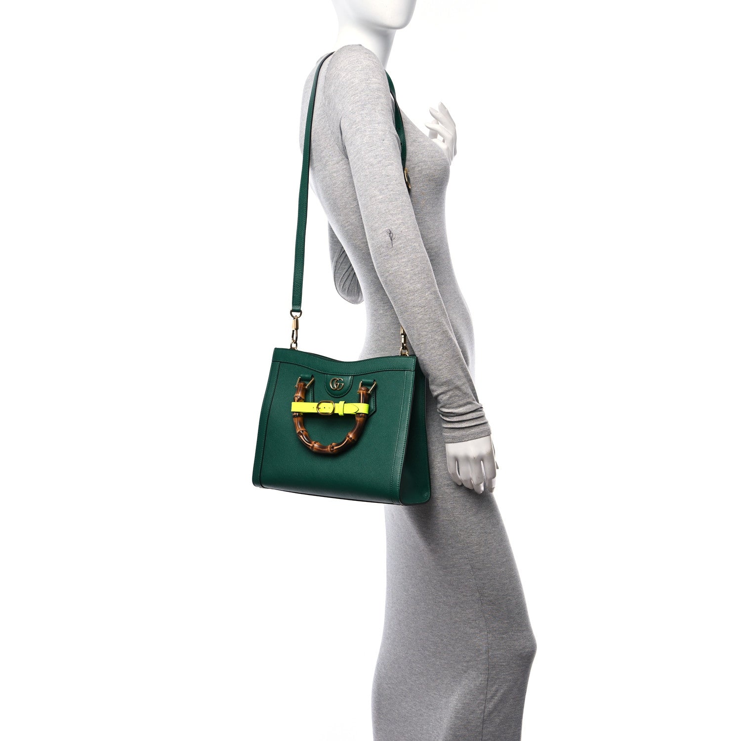 Gucci Wonka Grain Calfskin Small Diana Tote Bag Green Yellow Fluo 2 of 9