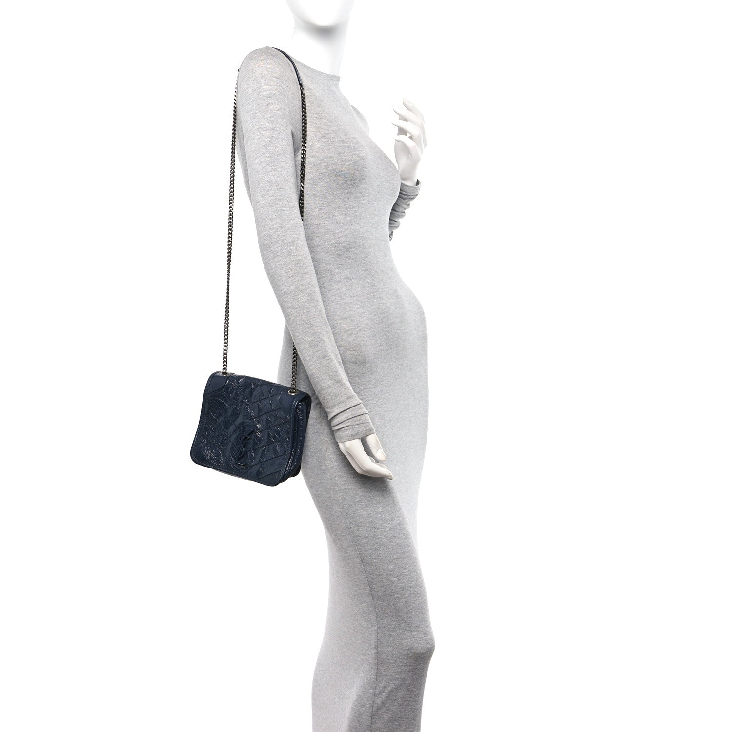 Saint Laurent Crinkled Calfskin Matelasse Monogram Niki Chain Wallet Fog 2 of 12