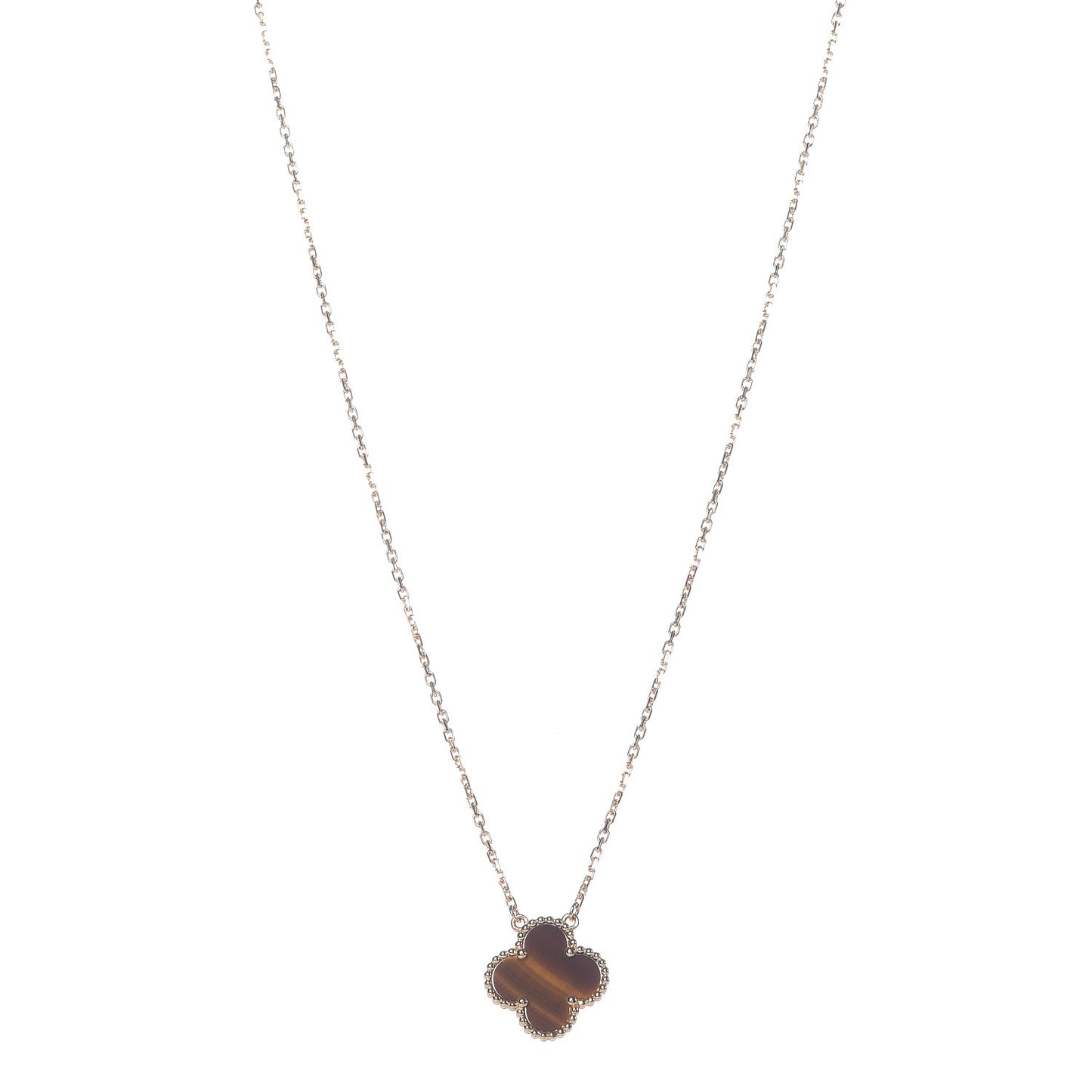 18K Yellow Gold Tiger Eye Vintage Alhambra Pendant Necklace