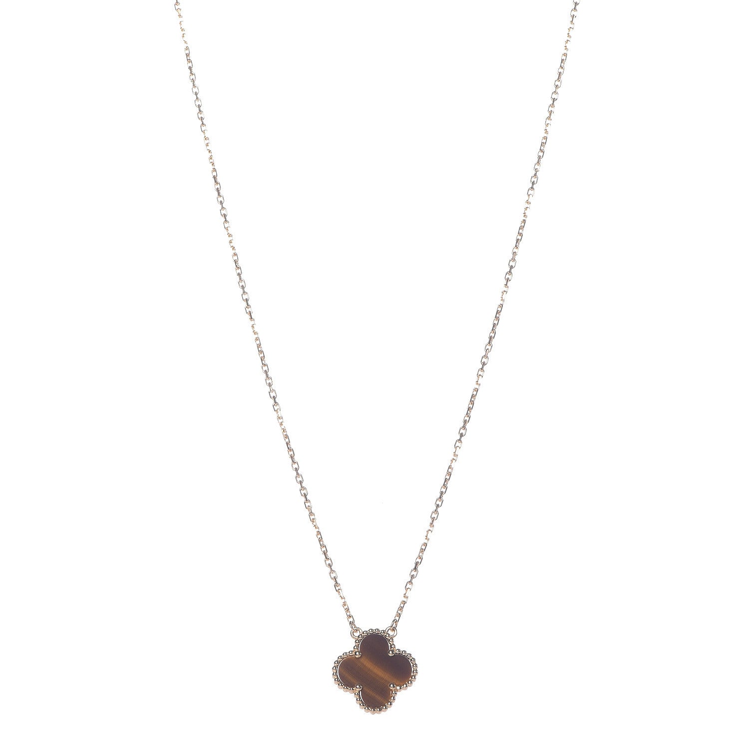 Van Cleef & Arpels 18K Yellow Gold Tiger Eye Vintage Alhambra Pendant Necklace 1 of 8