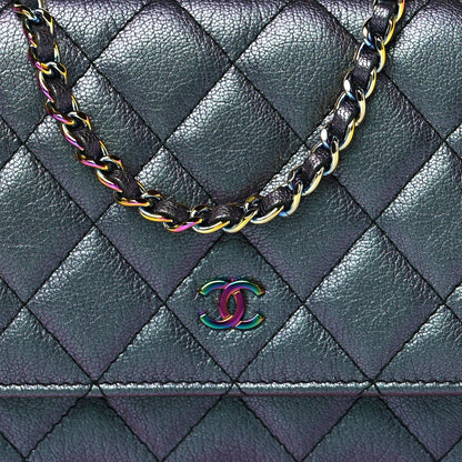 Chanel Iridescent Goatskin Quilted Wallet On Chain WOC Purple 9 of 12
