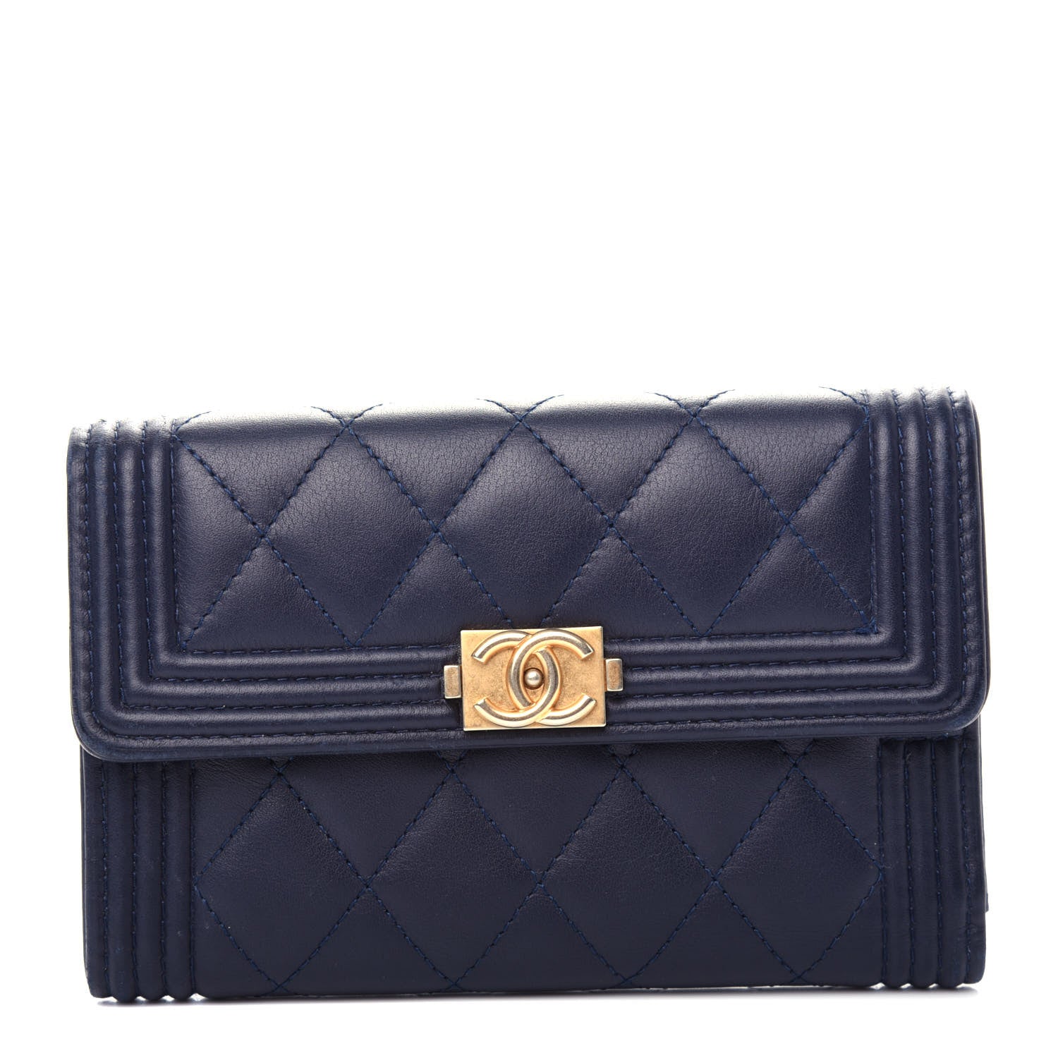 Chanel Lambskin Quilted Medium Boy Flap Wallet Navy 1 of 10