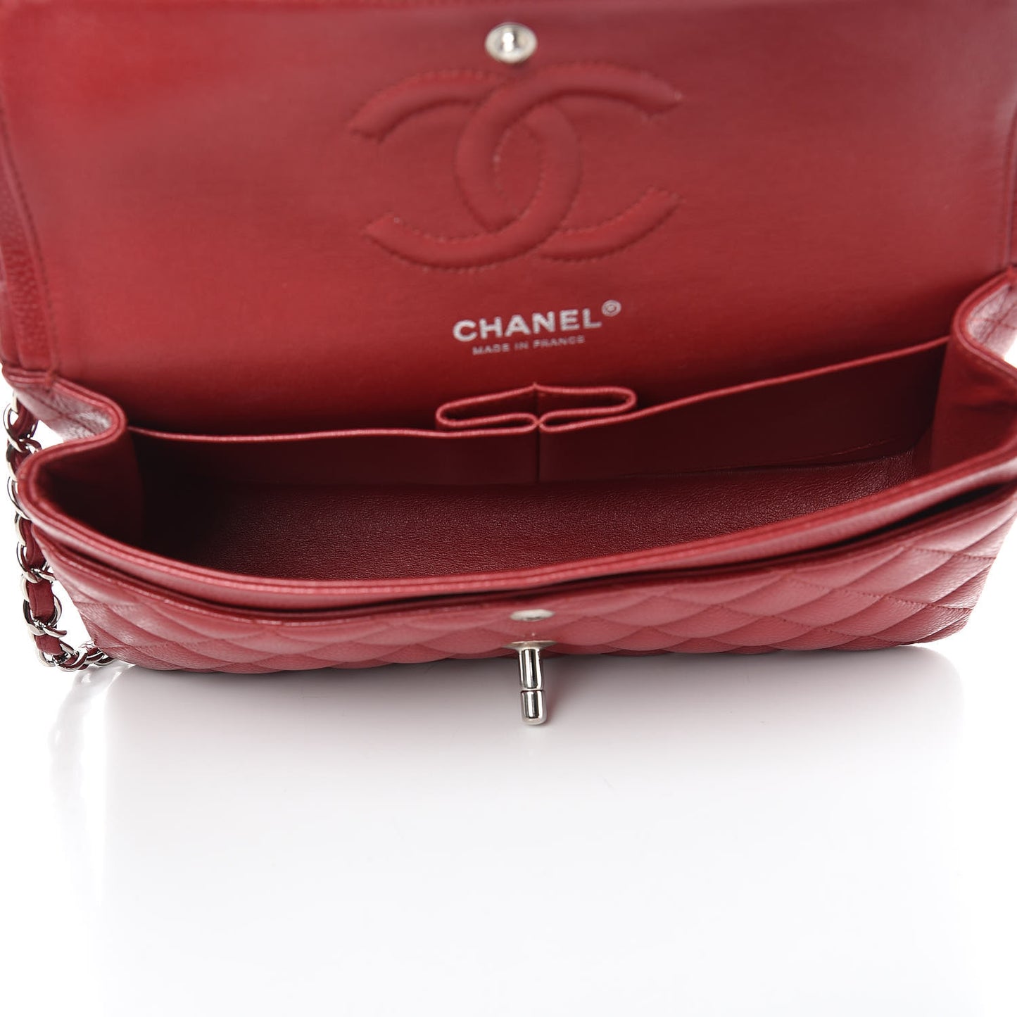 Caviar Quilted Medium Double Flap Dark Red