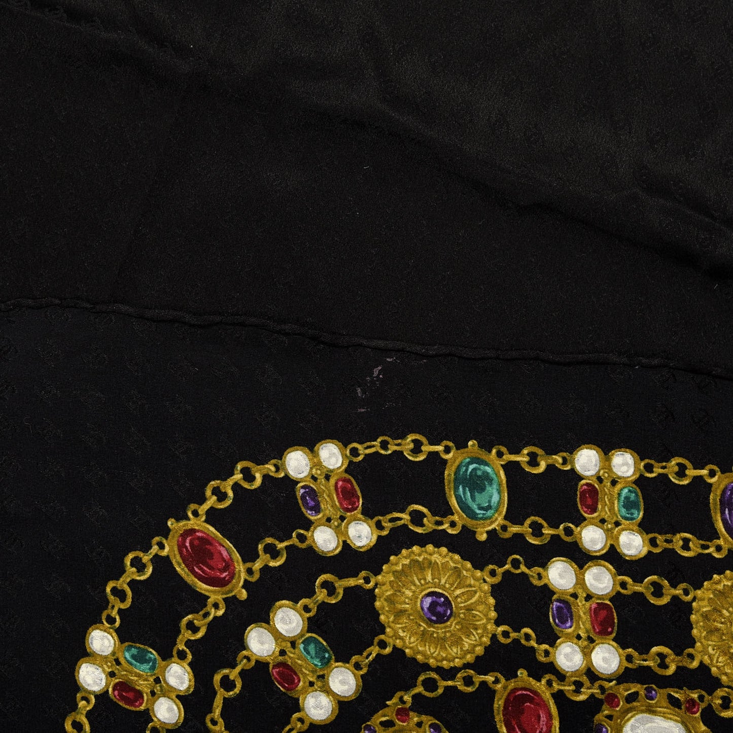Silk Pearl Jewel Chain Print Scarf Black