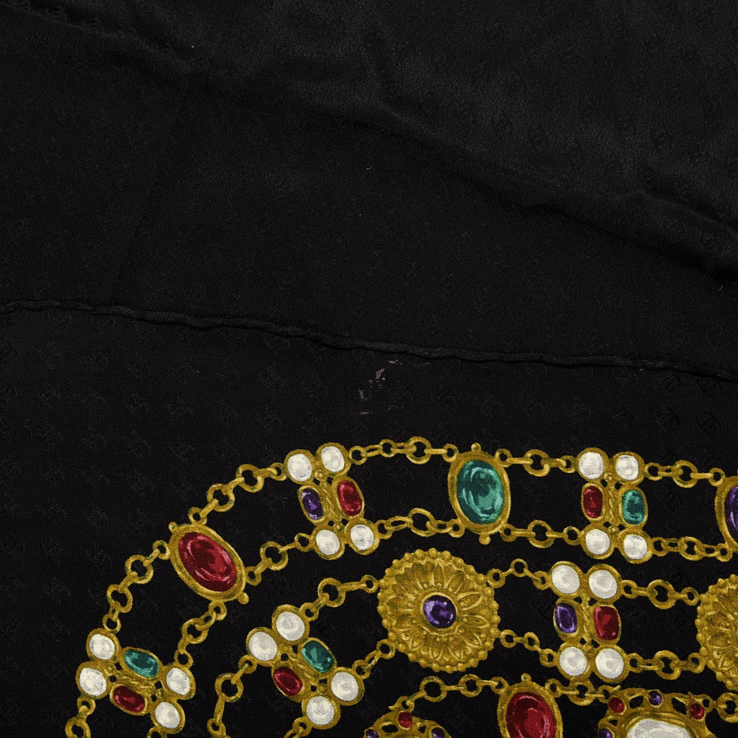 Chanel Silk Pearl Jewel Chain Print Scarf Black 3 of 4
