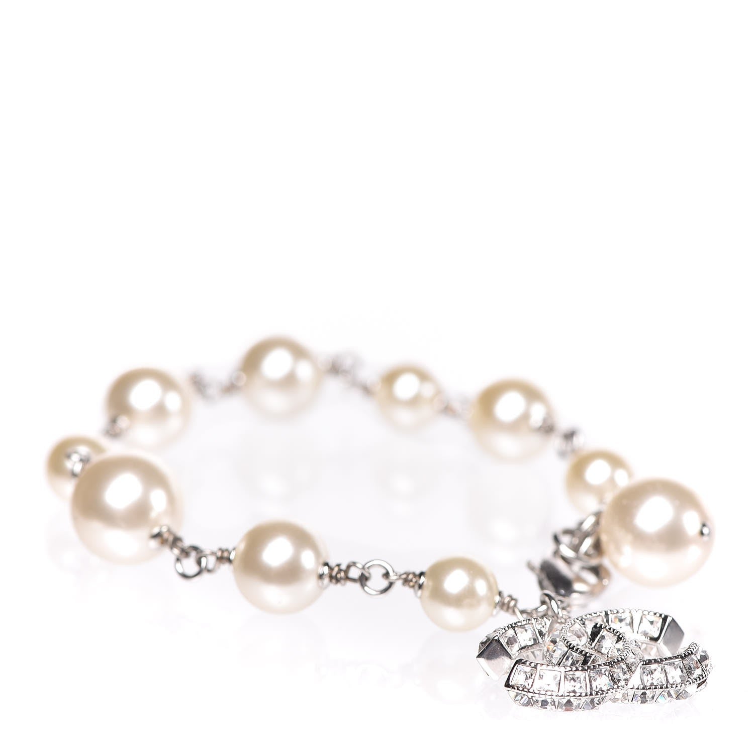 Chanel Baguette Crystal Pearl CC Bracelet Silver 1 of 6