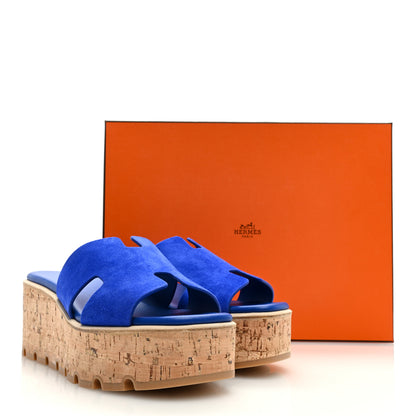 Hermes Suede Goatskin Cork Eze 30 Sandals 39 Bleu Ocean 9 of 9