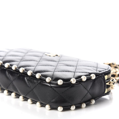 Chanel Calfskin Quilted Pearl Small Clutch With Chain Black 8 of 13