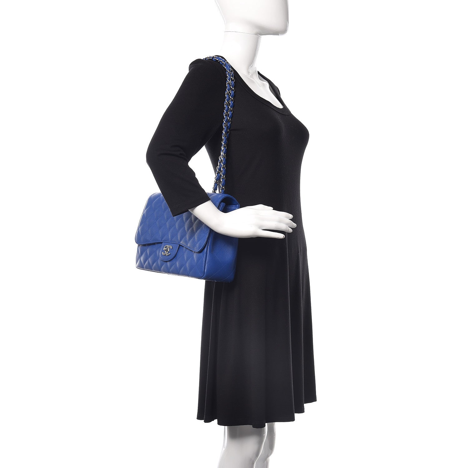 Chanel Caviar Quilted Jumbo Single Flap Blue 2 of 11