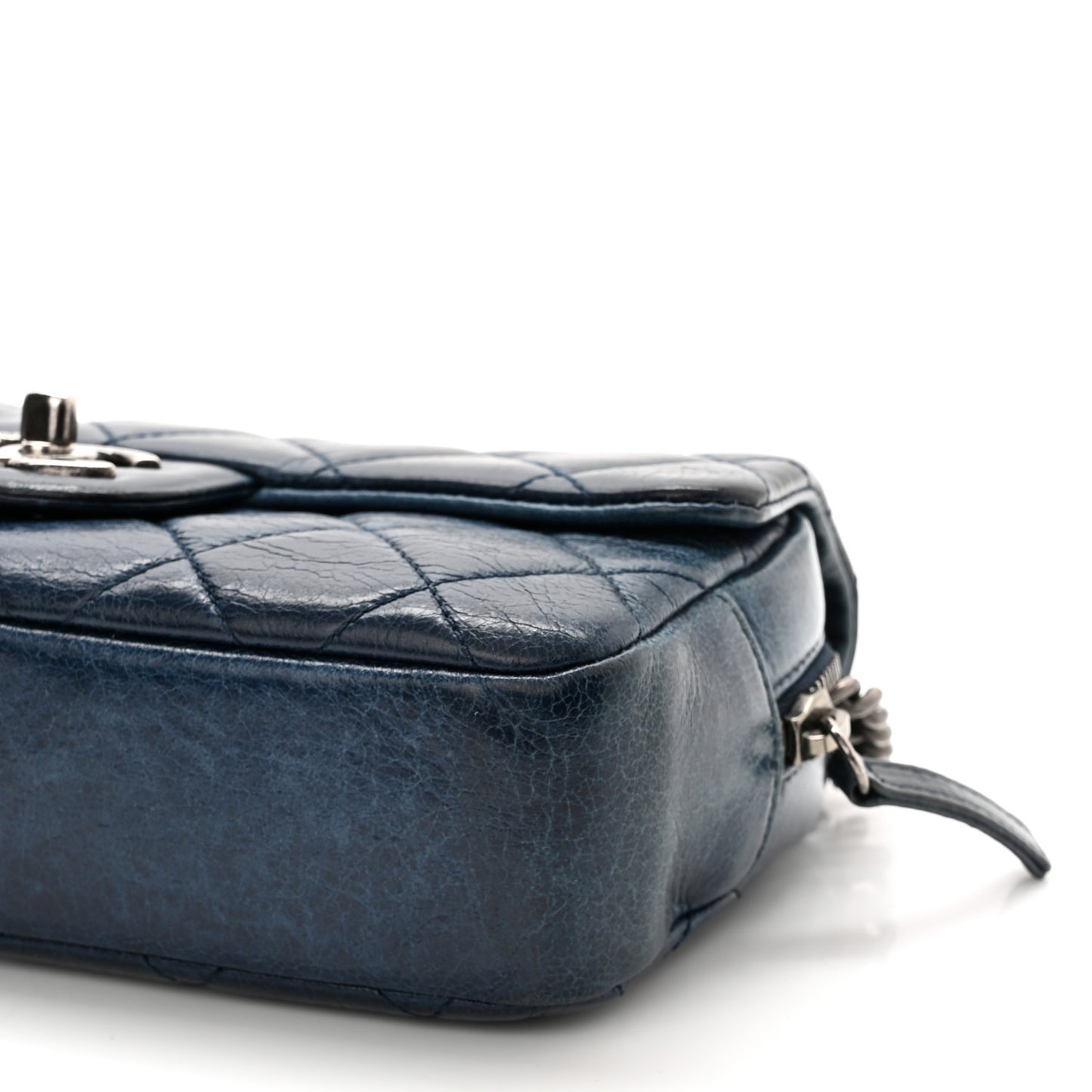 Glazed Calfskin Quilted Small Duo Color Flap Blue