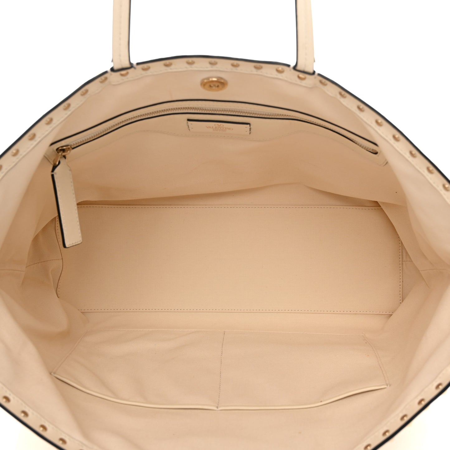 Metallic Boucle Raffia Calfskin Rockstud Shoulder Tote White Gold Ivory