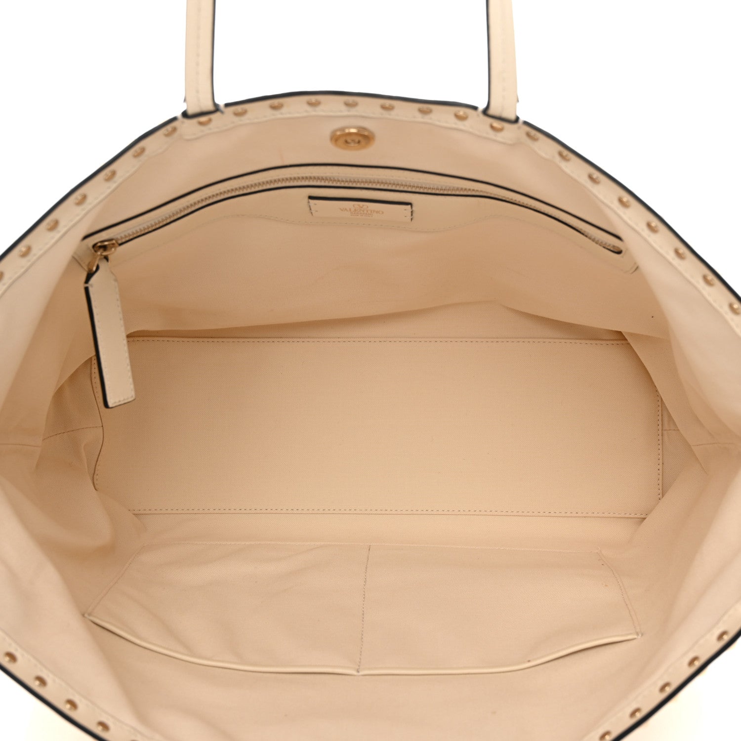 Valentino Garavani Metallic Boucle Raffia Calfskin Rockstud Shoulder Tote White Gold Ivory 5 of 15