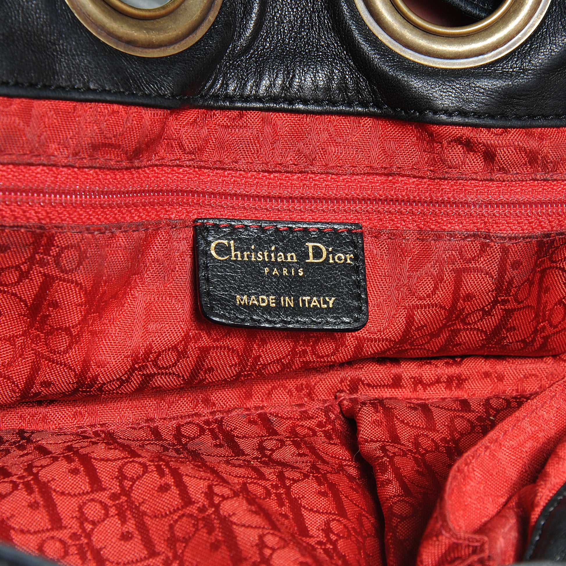 Christian Dior Lambskin Cannage Drawstring Bag Black 6 of 7