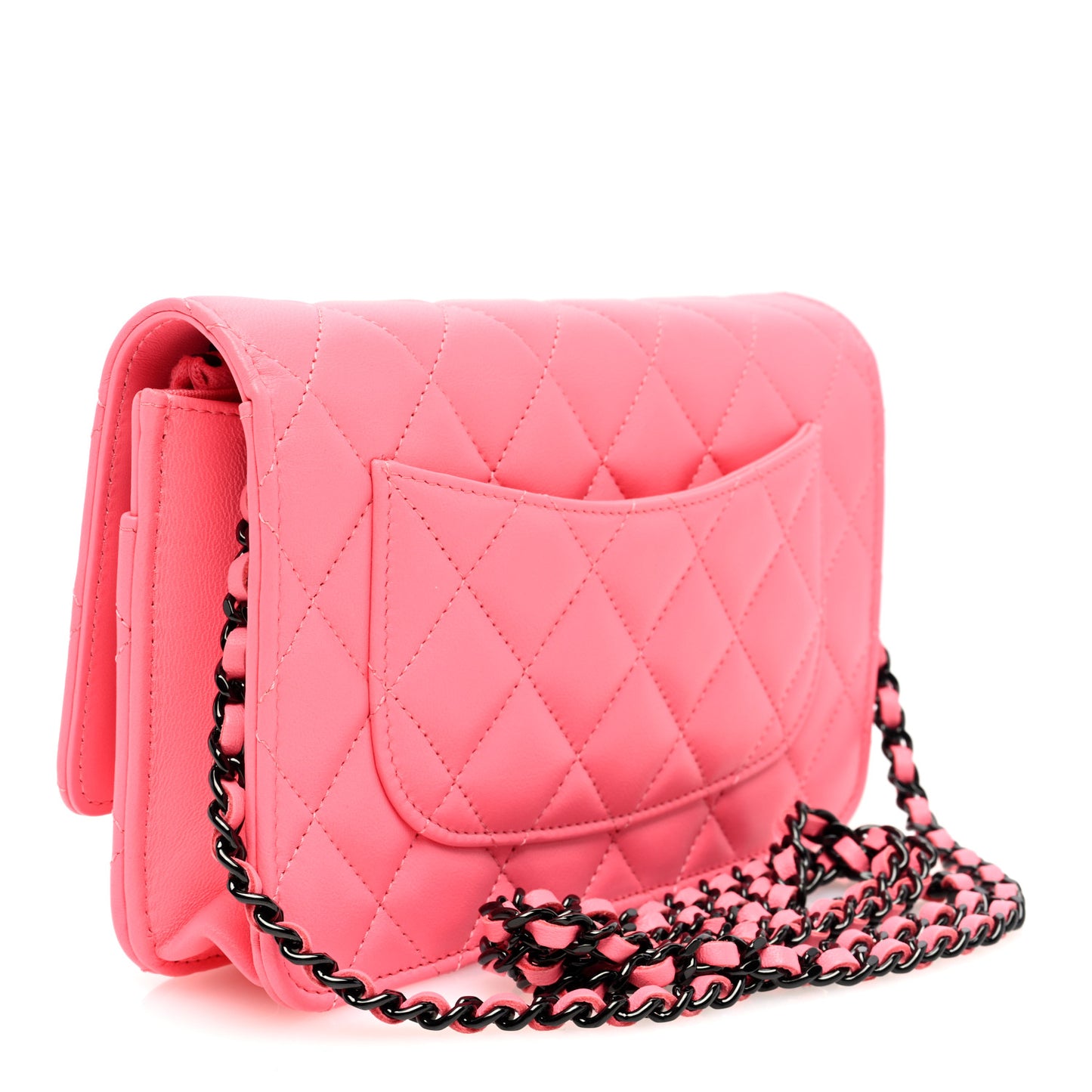 Lambskin Quilted Wallet On Chain WOC Coral Pink