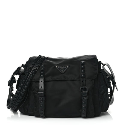 Prada Nylon New Vela Studded Messenger Bag Black 1 of 9