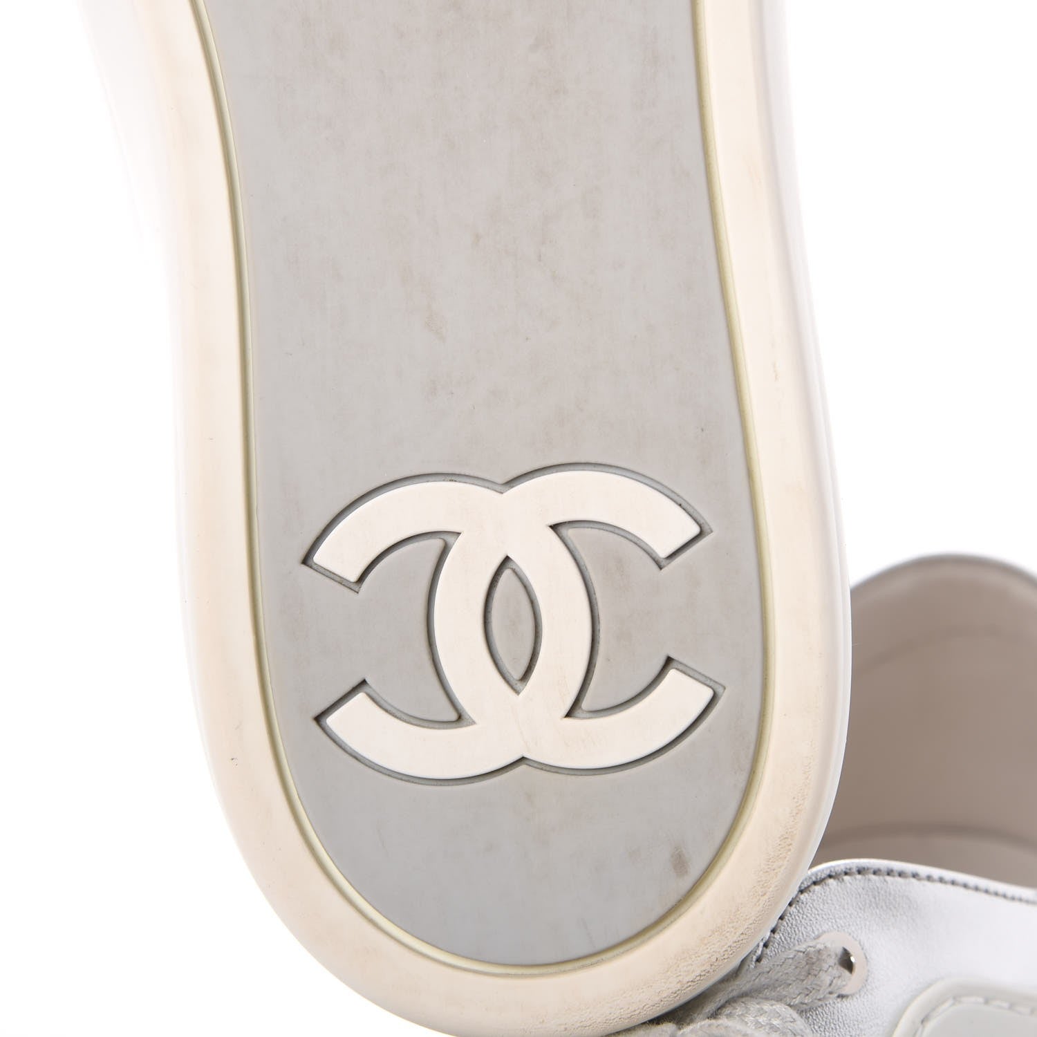 Chanel Iridescent Goatskin Sneakers 40.5 White Silver 12 of 13