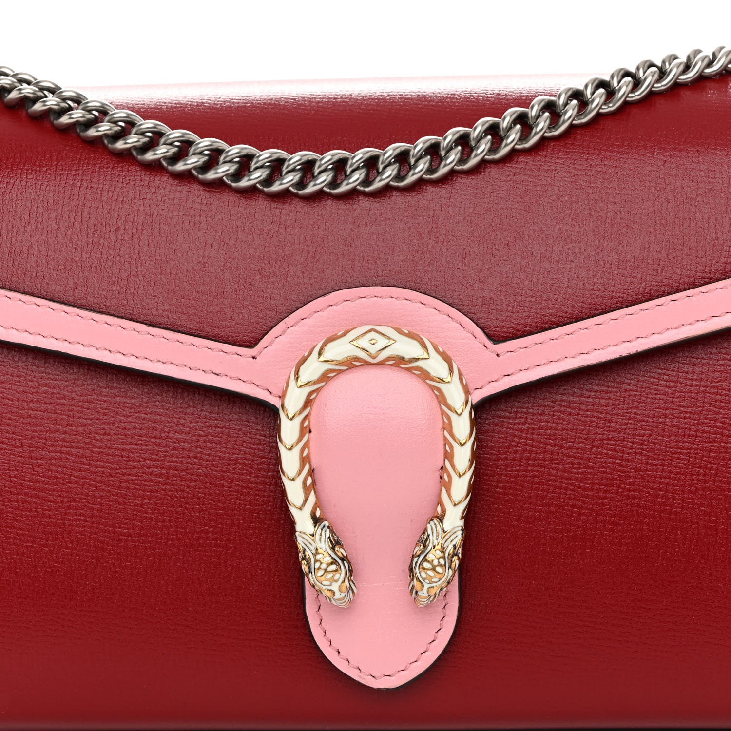 Gucci Azalea Calfskin Enamel Mini Dionysus Chain Wallet New Cherry Red Wild Rose Off White 7 of 9