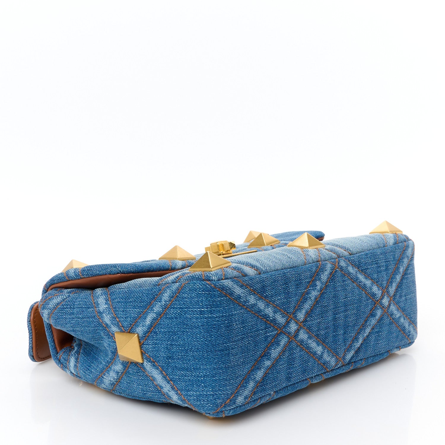Valentino Garavani Denim Medium Roman Stud Shoulder Bag Light Denim Selleria 4 of 10