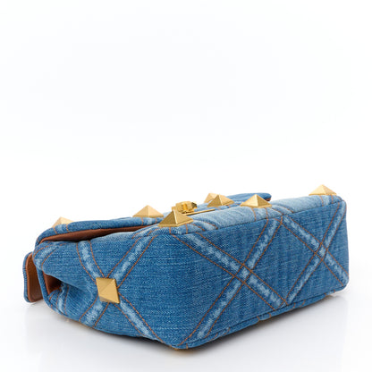 Valentino Garavani Denim Medium Roman Stud Shoulder Bag Light Denim Selleria 4 of 10