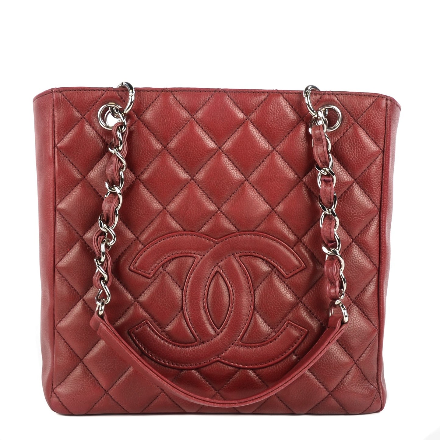 Caviar Quilted Petit Shopping Tote PST Red