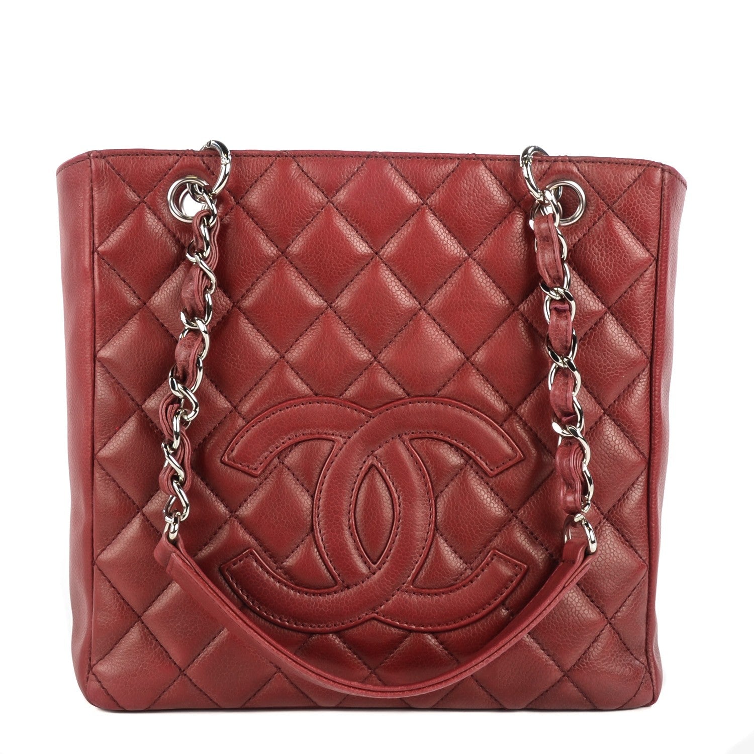 Chanel Caviar Quilted Petit Shopping Tote PST Red 1 of 8