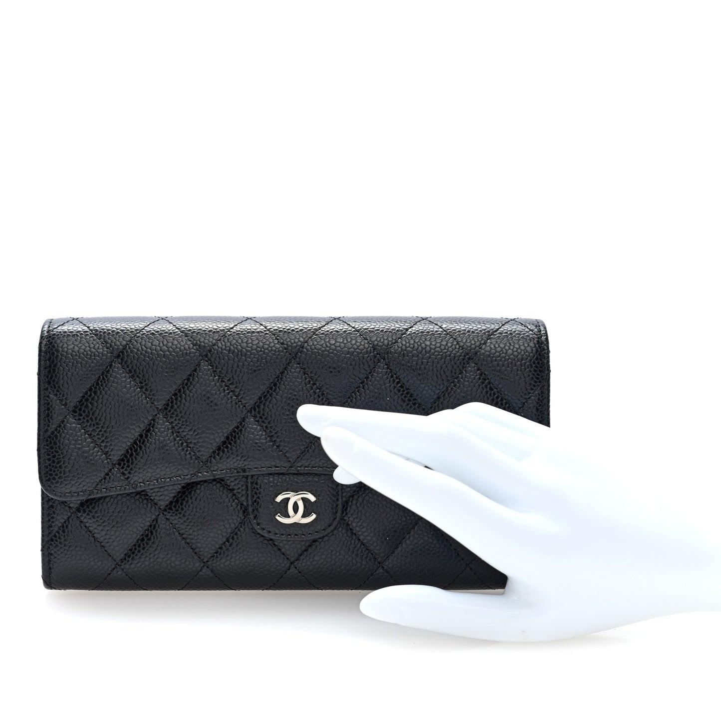Caviar Quilted Large Gusset Flap Wallet Black