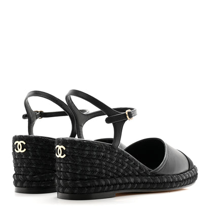 Chanel Lambskin Grosgrain CC Espadrilles Wedges 38 Black 4 of 11