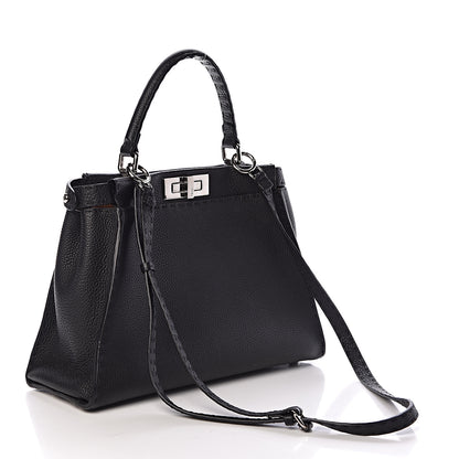 Fendi Cuoio Romano Selleria Bi-Color Medium Peekaboo Iconic Satchel Black Mou 3 of 11